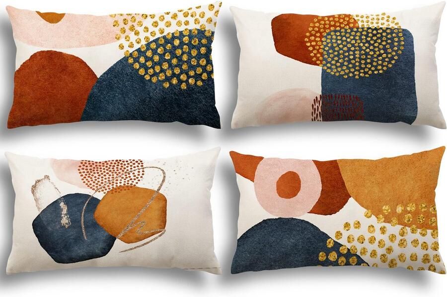 YCOLL Kussenhoes 40x60 Set van 4 Decoratieve Kussens Linnen Kussenhoes Modern Bankkussen Boho Kussenhoezen Abstract Patroon Kussenhoezen voor Bank Slaapkamer Bank Buitenkussen 40x60 A080