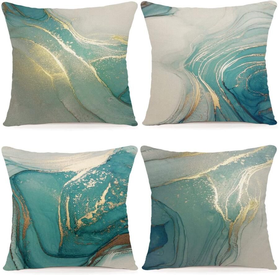 YCOLL Kussenhoes 45x45 Set van 4 Decoratieve Kussens Linnen Kussenhoezen Geometrisch Patroon Kussenhoezen voor Bank Slaapkamer Bank Buitenkussen 45x45 A079