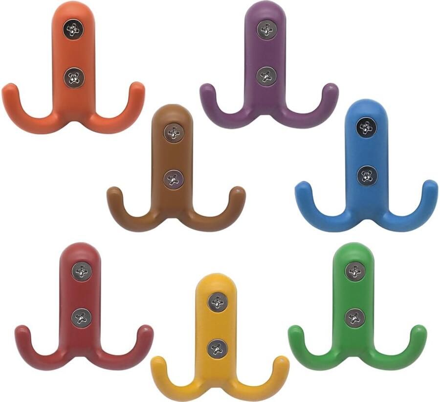 YDHfdc 7 stuks kapstokhaken dubbele haken wandkapstokhaken kleurrijke metalen hoedenhaken met schroeven kleurrijke kapstokhaken voor keuken badkamer slaapkamer