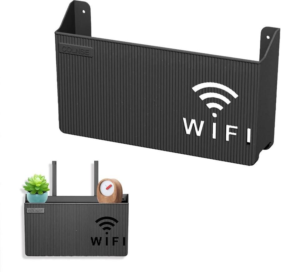 YEJAHY WiFi Router Opbergdoos Muurbevestiging Woonkamer TV Wandplank Set-Top Box Plank voor Huisdecoratie (Zwart)
