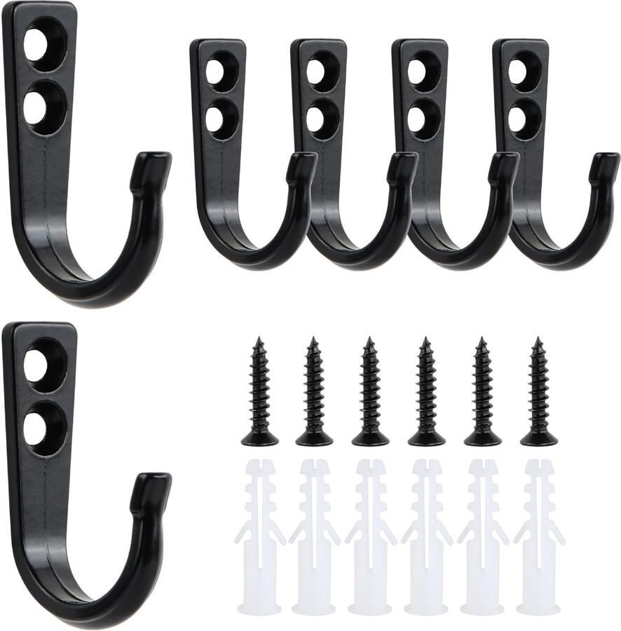 YILANJIN 6-pack kapstokhaken J-vormige haken dubbele gaten stevige wandhaken antislip kapstokhaken roestvrijstalen wandhaken voor keuken badkamer deur jassen met rubberen stoppers + schroeven