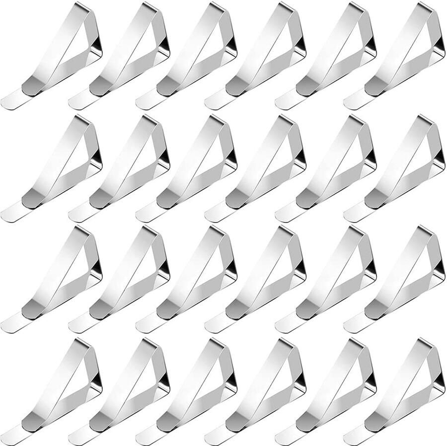 YiliYa 24 stuks tafelkleedklemmen roestvrijstalen tafelkleedklemmen clipsethouders picknick thuis tafelklemmen voor tuin picknicks bruiloften feesten keuken en restaurants met doos