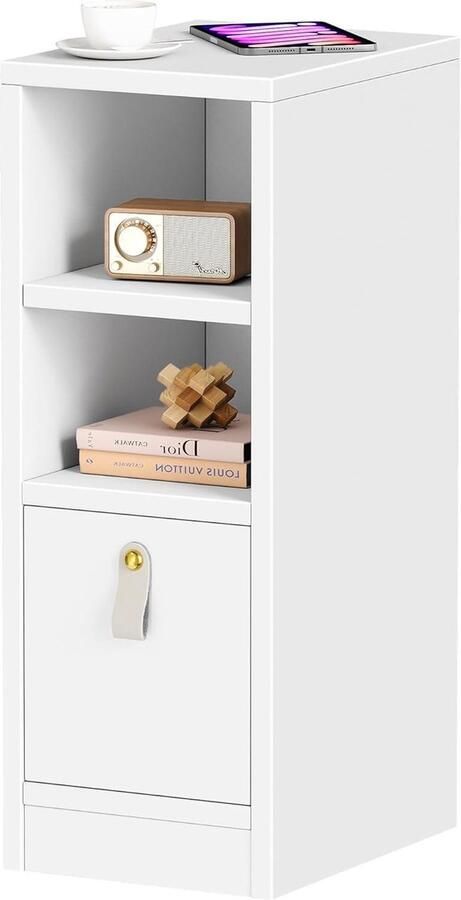 YITAHOME Nachtkastje 2 open planken 1 lade smal Klein nachtkastje slaapkamer Ruimtebesparend nachtkastje woonkamer Modern design wolken wit 30x25x66 cm