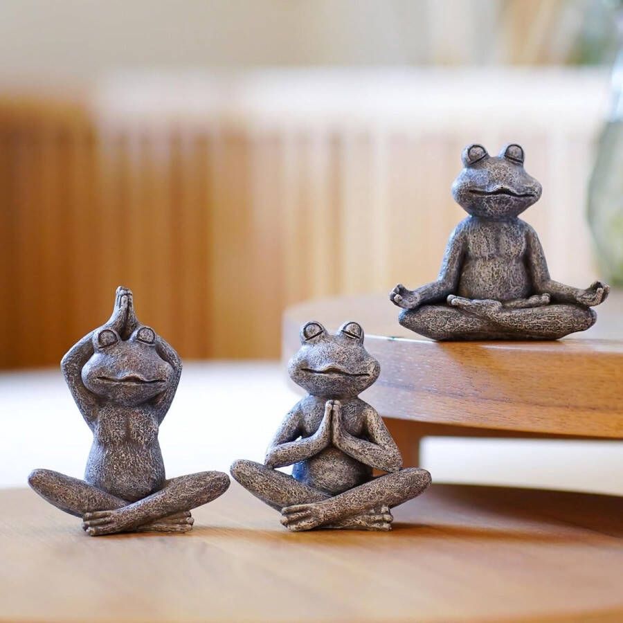 Yoga kikker tuinfiguren Zen decoratie woonkamer tuin kleine kikker figuren miniatuur decoratie voor bureau accessoires geschenken voor vrouwen kinderen vriendin verjaardag feeëntuin decoratie