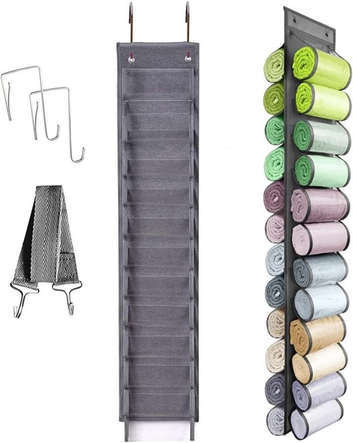 Yoga Leggings Organizer 24 Pocket Opknoping Opslag voor Kleding Grijs Thuis Garderobe Slaapkamer Handig voor Shirts Jeans en Sokken