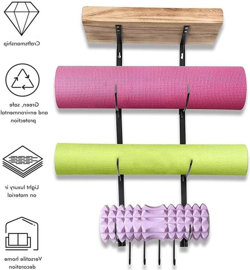 Yogamat houder van metaal en hout Muurvriendelijk Ruimtebesparend Stabiel Voor tentoonstellingen