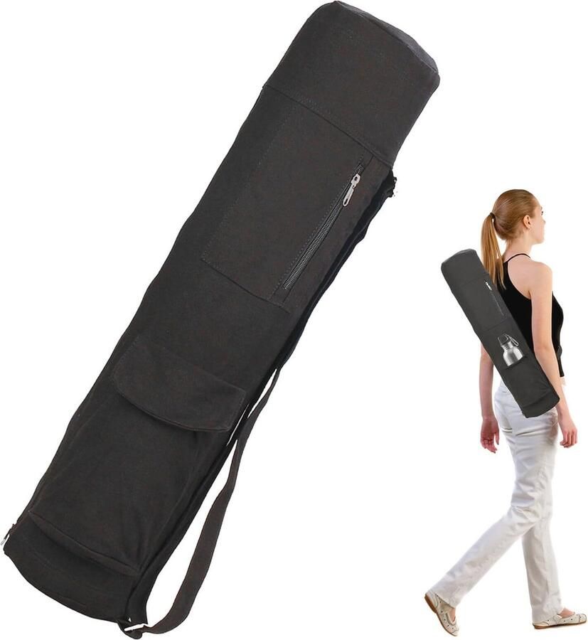 Yogatas Sporttas voor Dames Zwart Met Flessenzak en Verstelbare Schouderriem Multifunctionele Yoga-accessoires