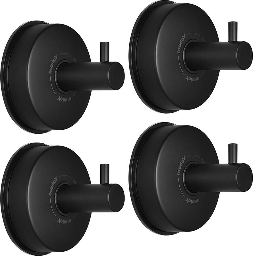 YOHOM Haak Zuignap Badkamer Deurhaak Handdoek Krachtige Zuignap Roestvrij Staand Haak Theedoek Keuken Zuignap Haak Douche Kroon Badjas Luffa Jas Zonder Boren Zwart 4