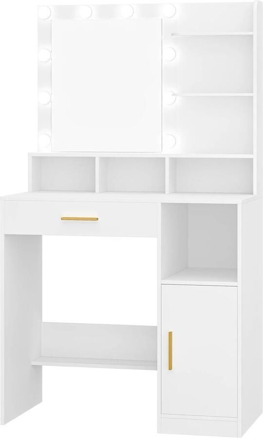 Yoin kaptafel met spiegel en verlichting Make up tafel Met spiegel 10 LED lampen 3 planken Grote lade Kastje
