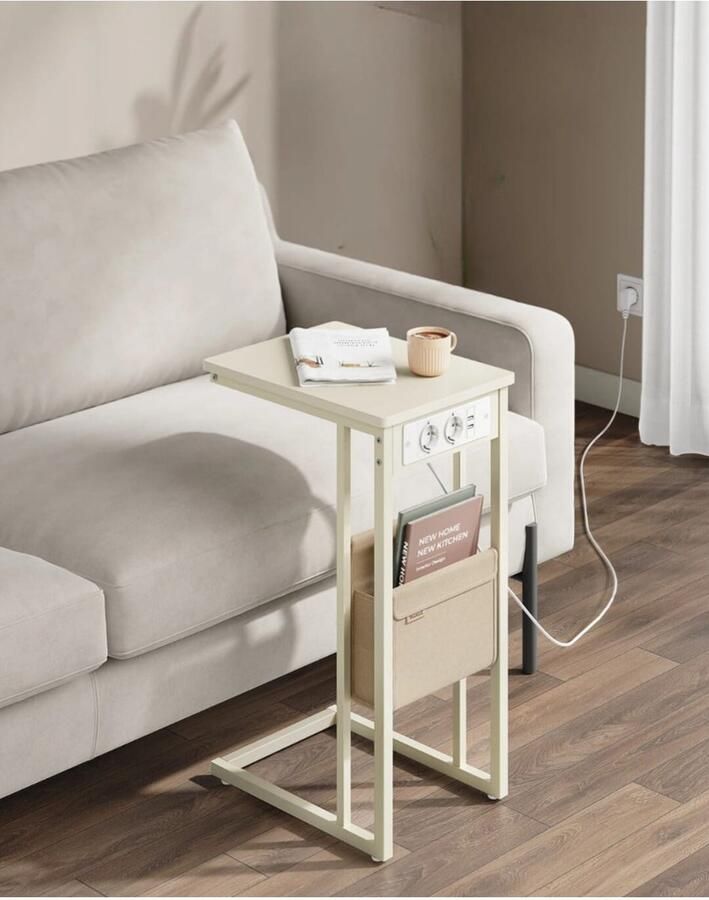 YOLO SHOP -bijzettafel-Banktafel C-vormige salontafel voor kleine ruimtes met stoffen-Met Stopcontact-2 Usb
