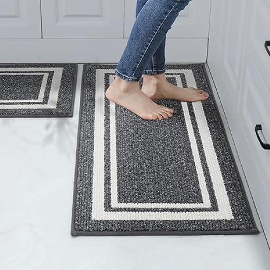 YOLO SHOP -Keukenloper-antislip-2 stuks-wasbaar-keukenmatten-keukenmat51 x 76 cm + 51 x 122 cm-grijs