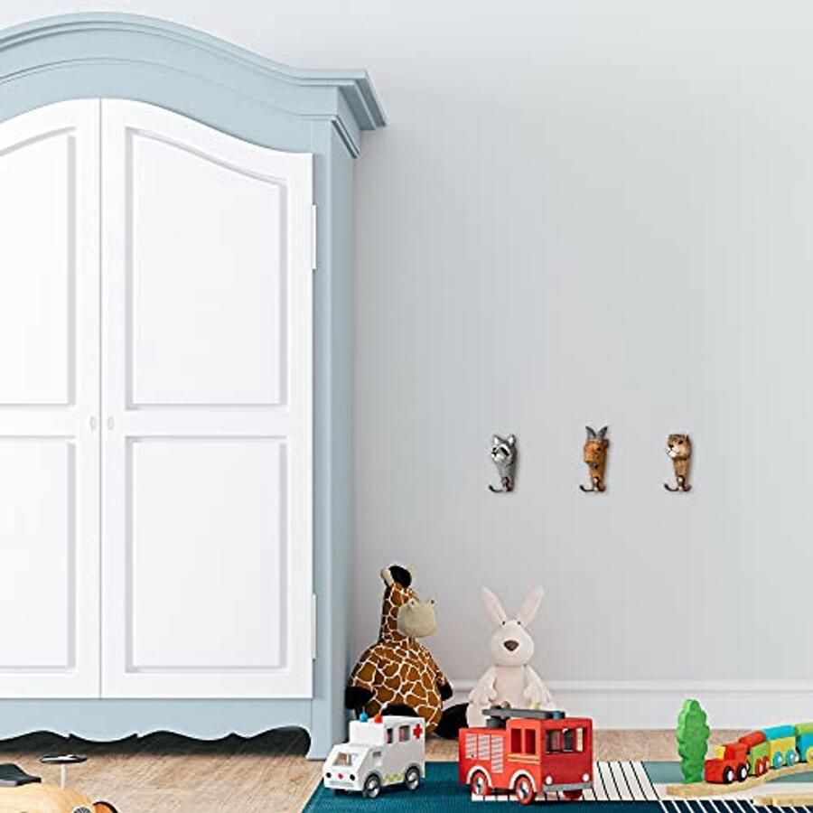 Your castle muurhaken dierenfamilie dierenkoppen 2-voudige houten kapstokhaken set van 3 bok marmot wasbeer 11 x 6 cm