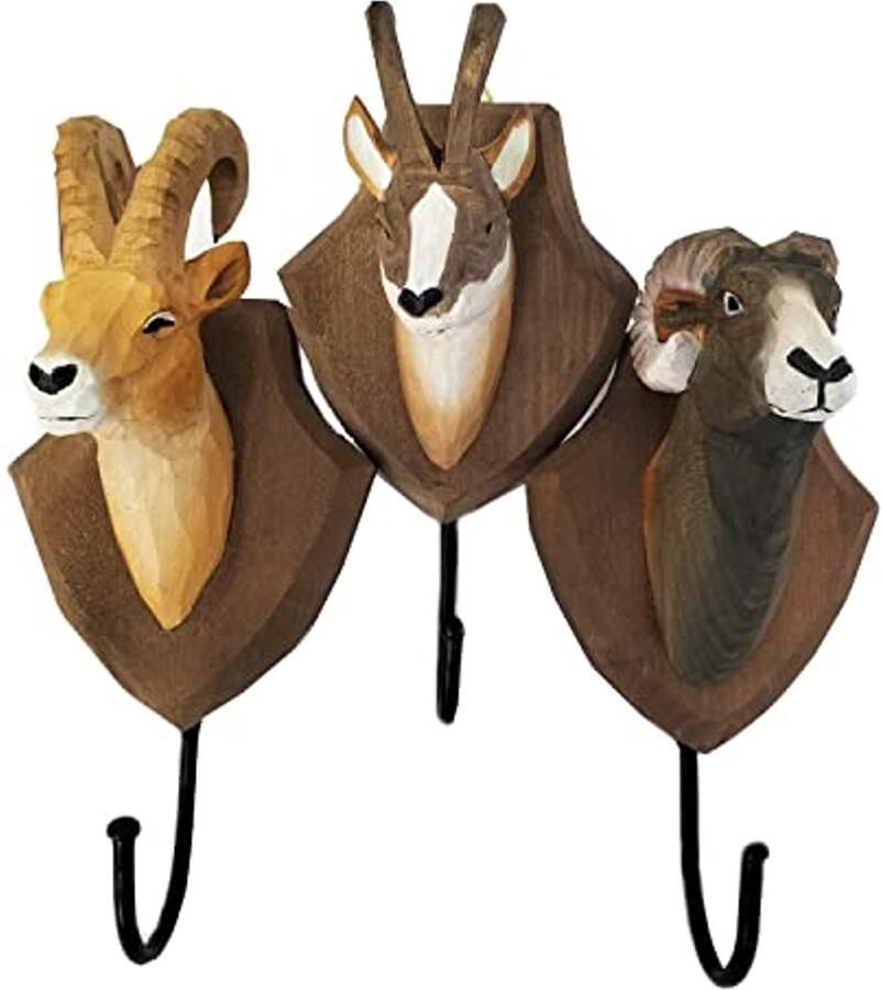 Your castle Wandhaak kapstokhaak van hout trofee op trofeebord moeflon met metalen haak handgemaakt landelijke stijl ca. 21 cm