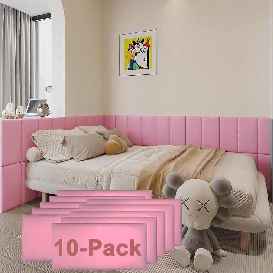 YU LI 3DH 3D antibotsingswandbekleding voor kinderen zelfklevend 10 stuks roze hoofdbord voor aan de muur zelfklevend hoofdbord