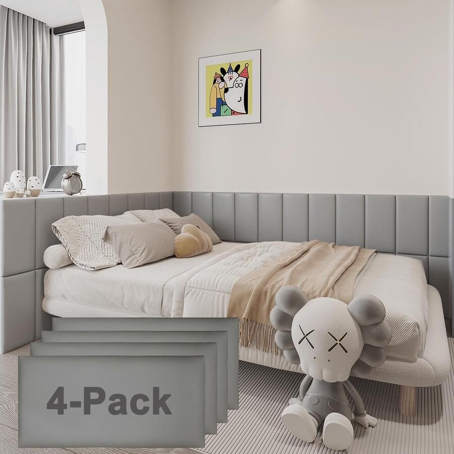 YU LI 3DH 3D antibotsingswandbekleding voor kinderen zelfklevend 4-pack grijs hoofdbord voor aan de muur zelfklevend hoofdbord