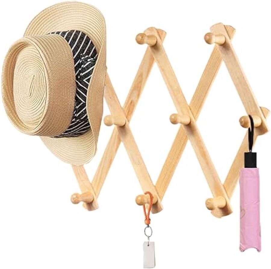 YUEMING kapstokhaak met 10 haken wandkapstok opvouwbare kapstokhaak van hout voor jassen mantels sjaals handtassen hoeden en meer design kapstok uitschuifbaar