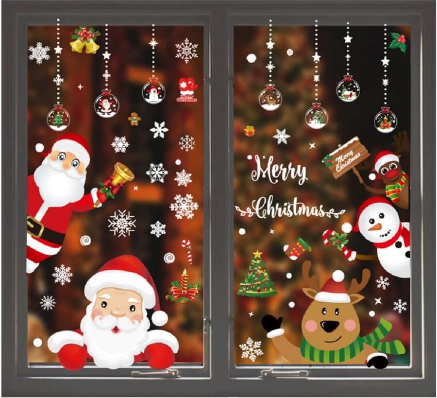YULOONG Kerst Raam Statische Stickers Verwijderbare Vinyl Kerstman Kerstboom Sneeuwpop Sneeuwvlok Hert DIY Muur Raam Deur Muurschildering Vitrine Decal Sticker