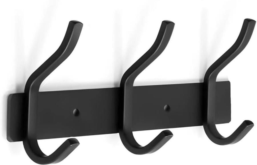 YUNISS kapstokrek roestvrijstalen kapstok met 3 haken wandhaakrek voor slaapkamer badkamer (zwart 3 haken)