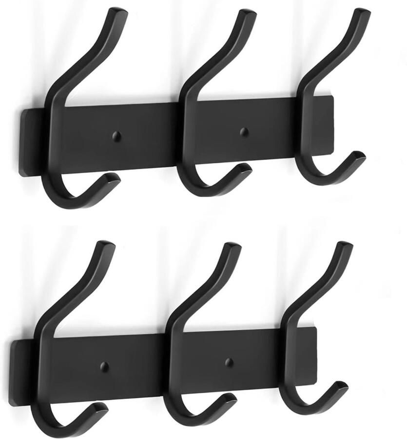 YUNISS kapstokrek roestvrijstalen kapstok met 3 haken wandhaakrek voor slaapkamer badkamer (zwart 3 haken 2 stuks)