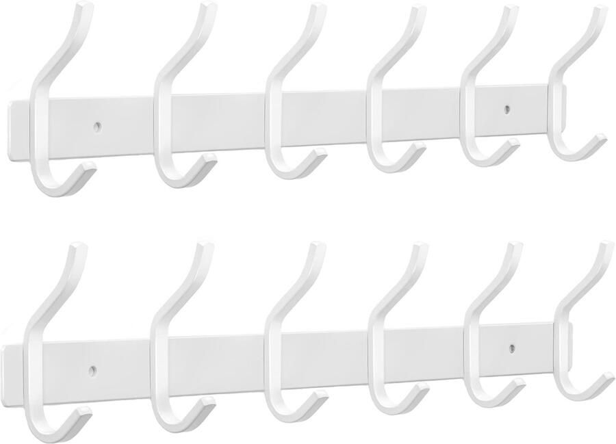 YUNISS kapstokrek roestvrijstalen kapstok met 6 haken wandhaakrek voor slaapkamer badkamer (wit 6 haken 2 stuks)