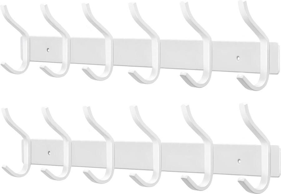 Garderobehaken roestvrij staal haaklijst kledinghaken muur met 6 haken garderobelijst wandgarderobe voor slaapkamer badkamer keuken (wit 6 haken 2 stuks)