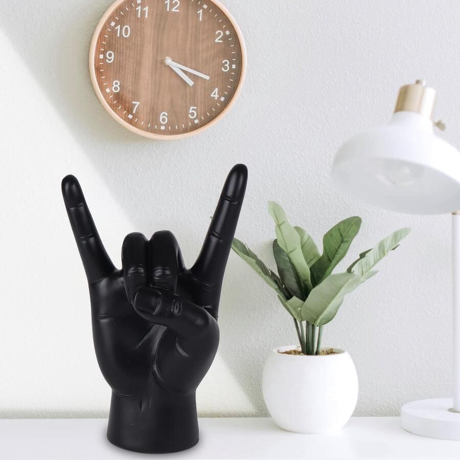 Yunjuhop Vingerrots Handgebaren Sculptuurdecoratie Muzieksculptuurbeeld Nachtkastje Rotsdecoratie Esthetische Decoratie Handfiguur Gebarentaal Cadeaus (Zwart)