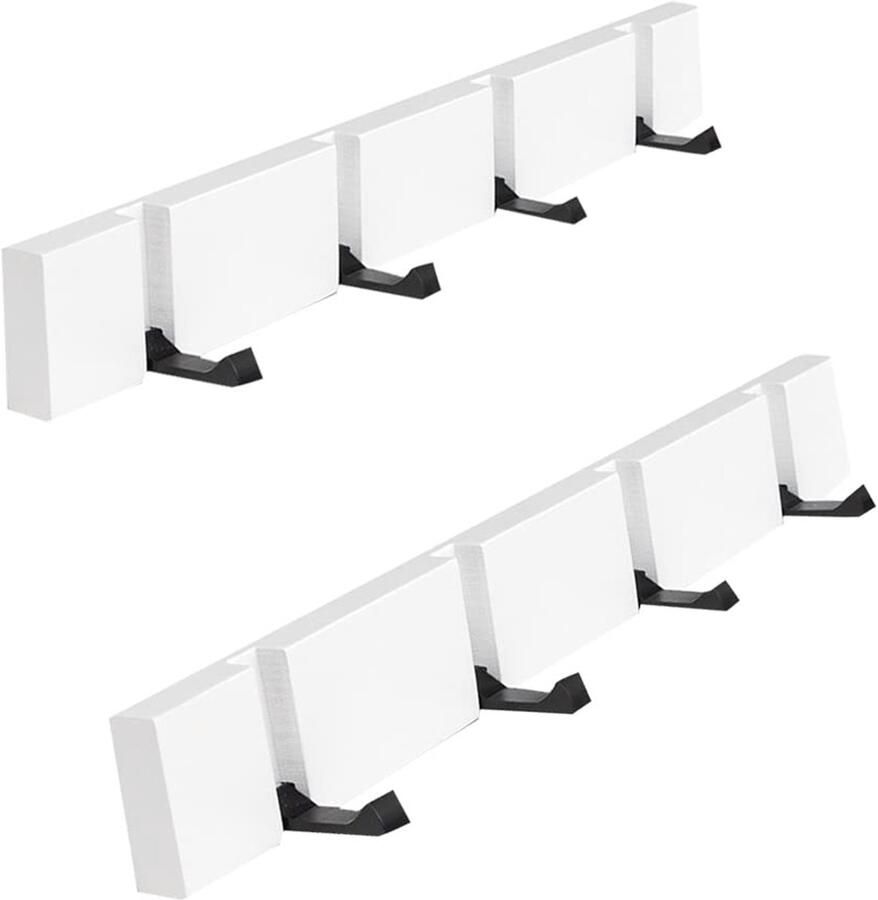 YunNasi kapstok houten kapstok opvouwbare kapstok wandkapstok met 5 opvouwbare haken voor jassen mantels sjaals hoeden en handtassen (wit 4 haken 2 stuks)