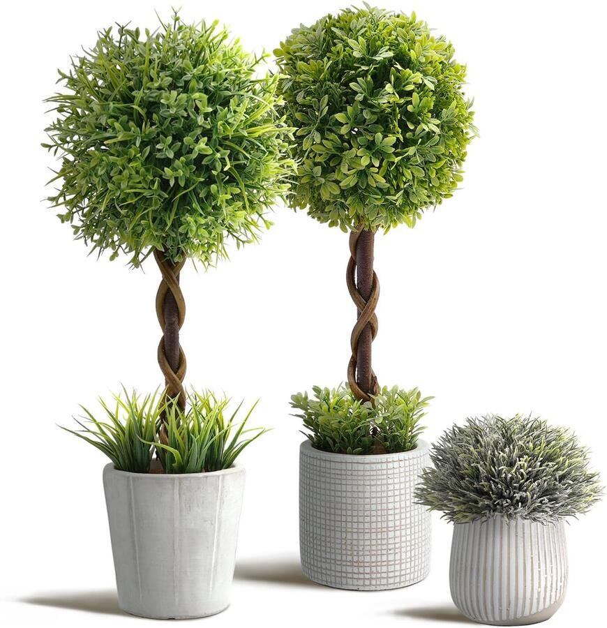 YVONNEYI 3 stuks kunstplant 35 cm buxus kunst in betonnen potten voor kantoordecoratie kunstplanten voor woonkamer badkamer slaapkamer keuken tafel kantoor kamer decoratie