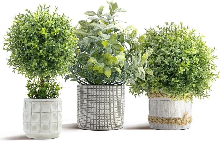 YVONNEYI 3 stuks kunstplant buxus kunst in betonnen potten kunstplanten voor woonkamer badkamer slaapkamer keuken tafel kantoor kamer decoratie