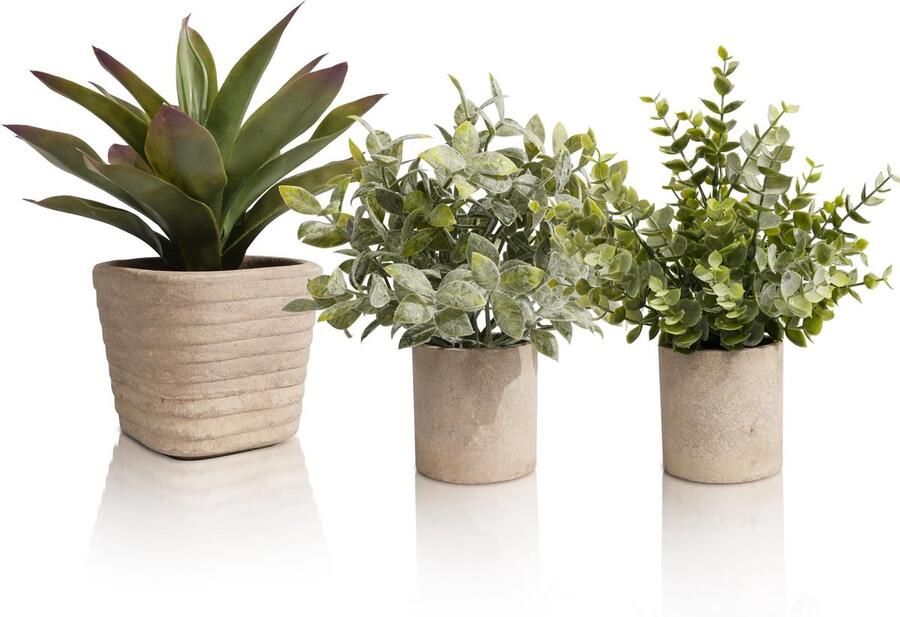 YVONNEYI 3 stuks kunstplanten kunstplant agave voor kamerdecoratie kunstplant eucalyptus voor woonkamer badkamer slaapkamer keuken tafel kantoor decoratie
