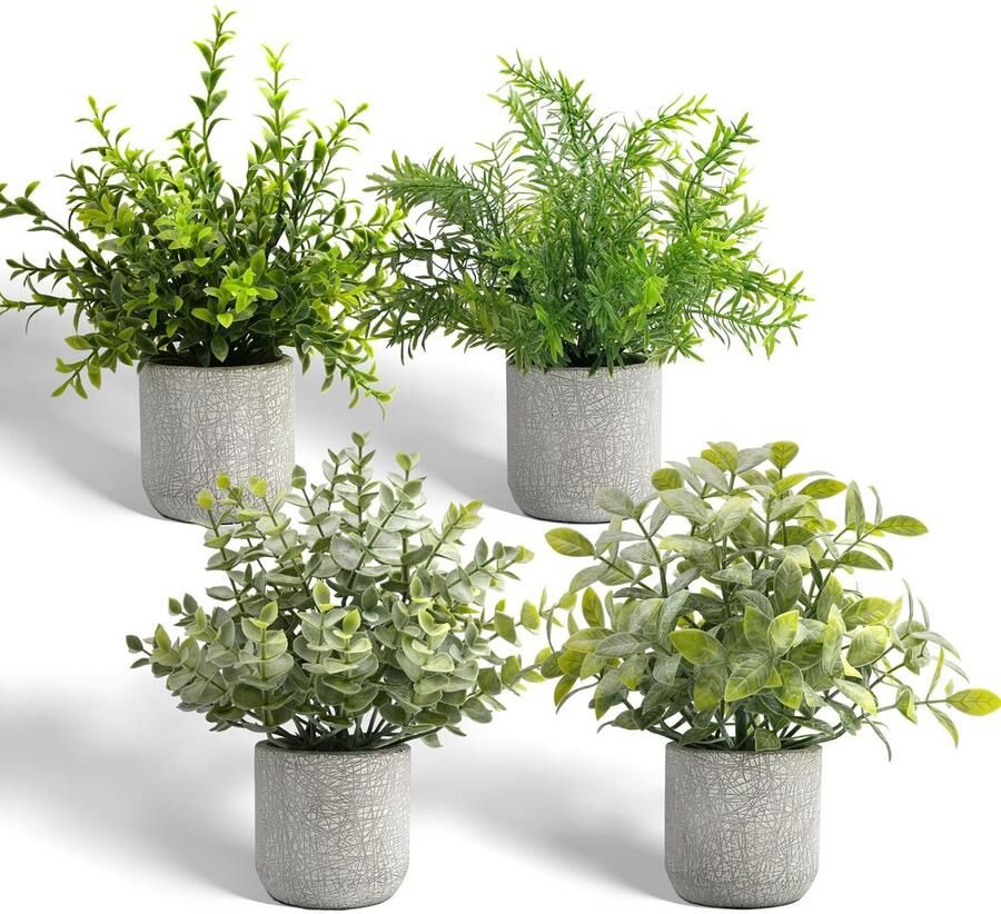 YVONNEYI 4 stuks kunstplanten kunst eucalyptus planten in betonnen potten kunstplanten voor woonkamer badkamer slaapkamer keuken tafel kantoor kamerdecoratie