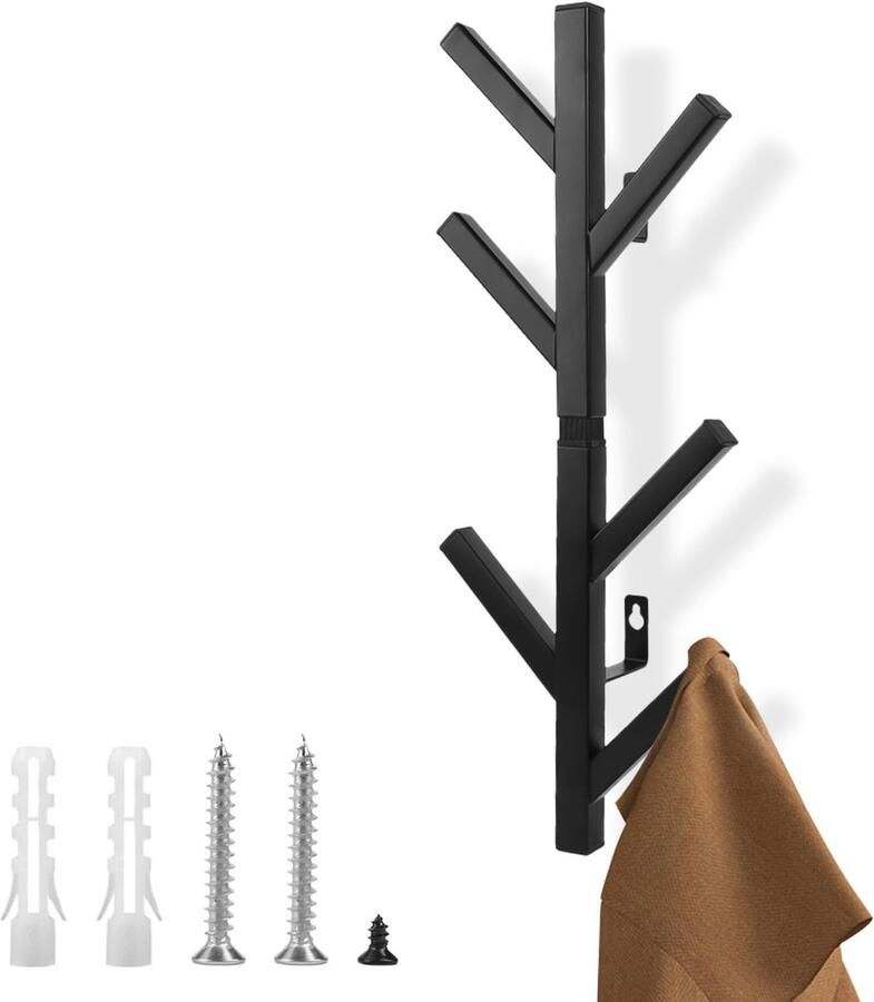 YYTECH Wandkapstok Metaal 40cm Kapstokhaak Muur Zwarte Kapstokhaak Zwaar Kapstokhaak Muur met 6 Haken Boomvormige Kapstokhaak Muur Wandkapstok voor Gangen Garderobekasten Slaapkamer
