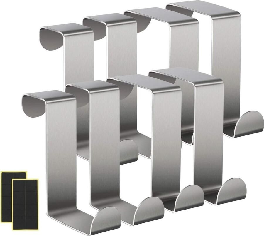 Z-vormige deurhaken van roestvrij staal met beschermfolie 8 stuks voor optimale ruimtebesparing