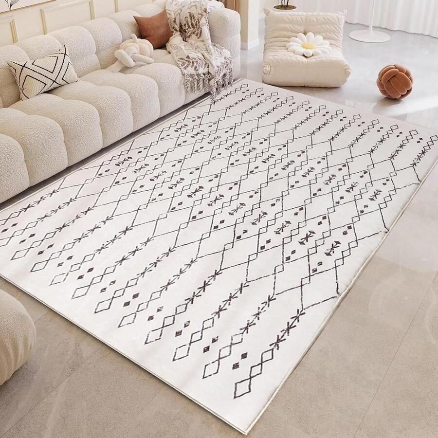 Zacht antislip vloerkleed Modern abstract design 80 x 120 cm Beige ivoor