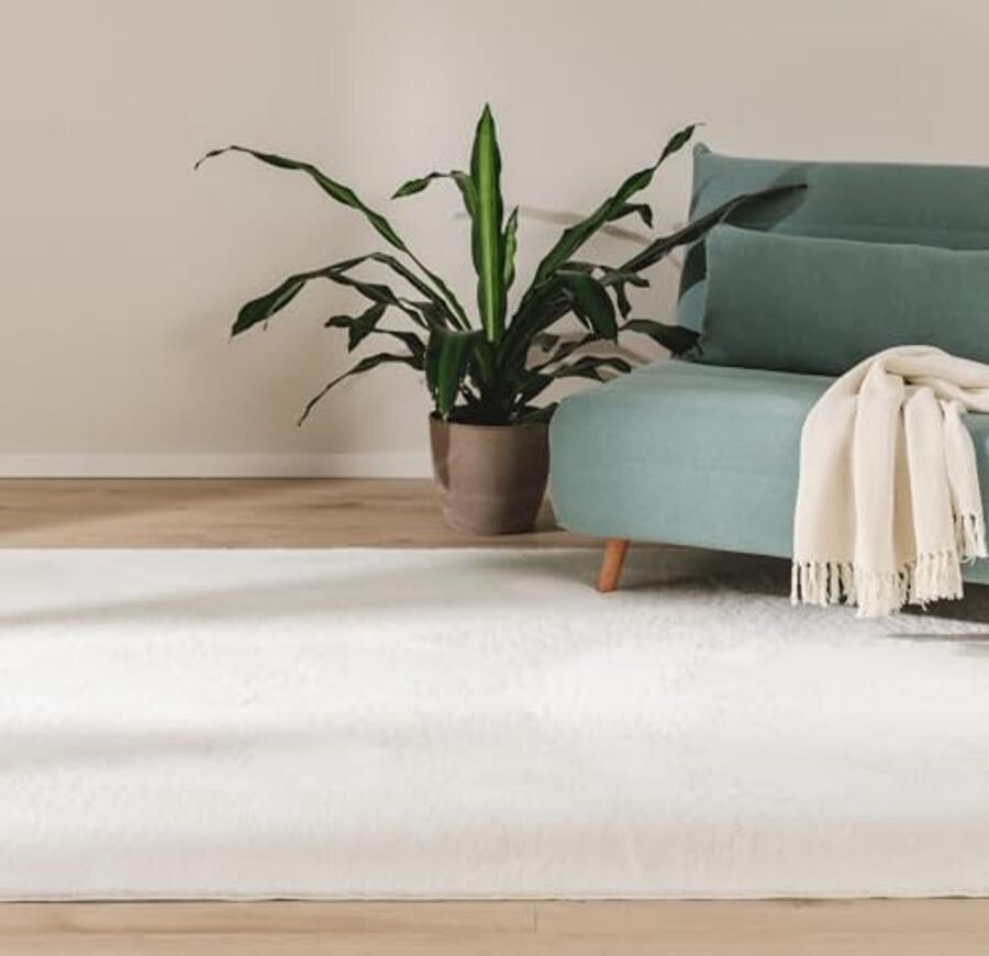 Zacht Crème Vloerkleed 200x290 cm Kunstvezel Vachtkleed Antislip Wasbaar Geschikt voor Vloerverwarming