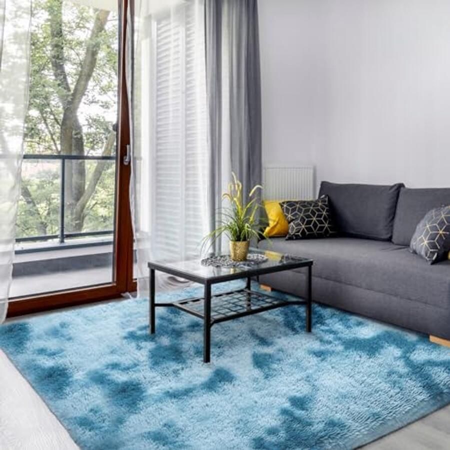 Zacht en Fluffy Vloerkleed voor Woonkamer en Slaapkamer Luxe Schapenvacht Tapijt in Donkerblauw (90x150 cm)