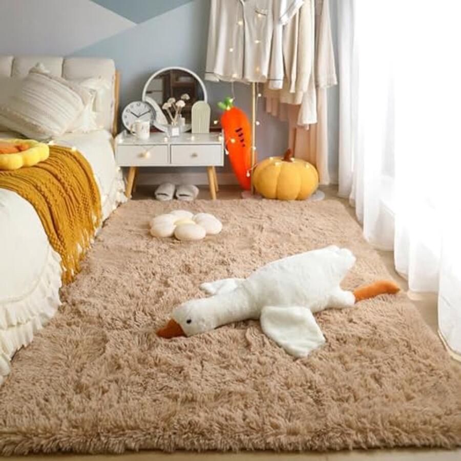 Zacht en Pluizig Hoogpolig Tapijt 210 x 220 cm Wasbaar en Antislip voor Woonkamer en Slaapkamer