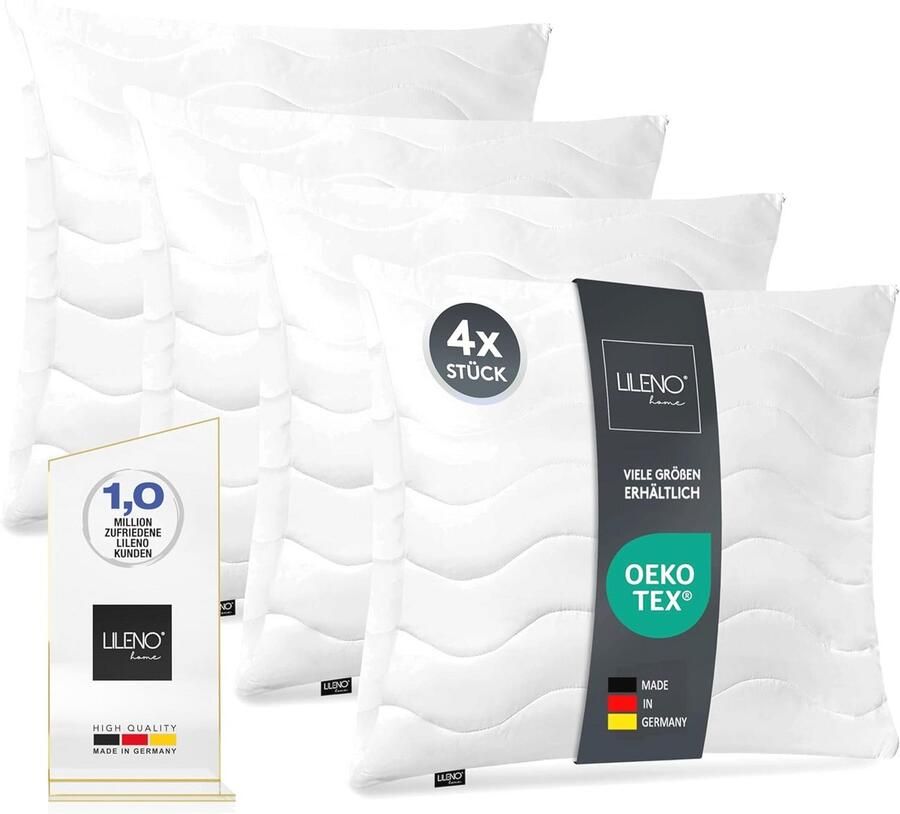 Zacht en Stevig Hoofdkussen 50 x 50 cm Set van 4 Wasbaar tot 95 °C Perfect voor Bed en Bank Anti-Allergisch en Verstelbaar
