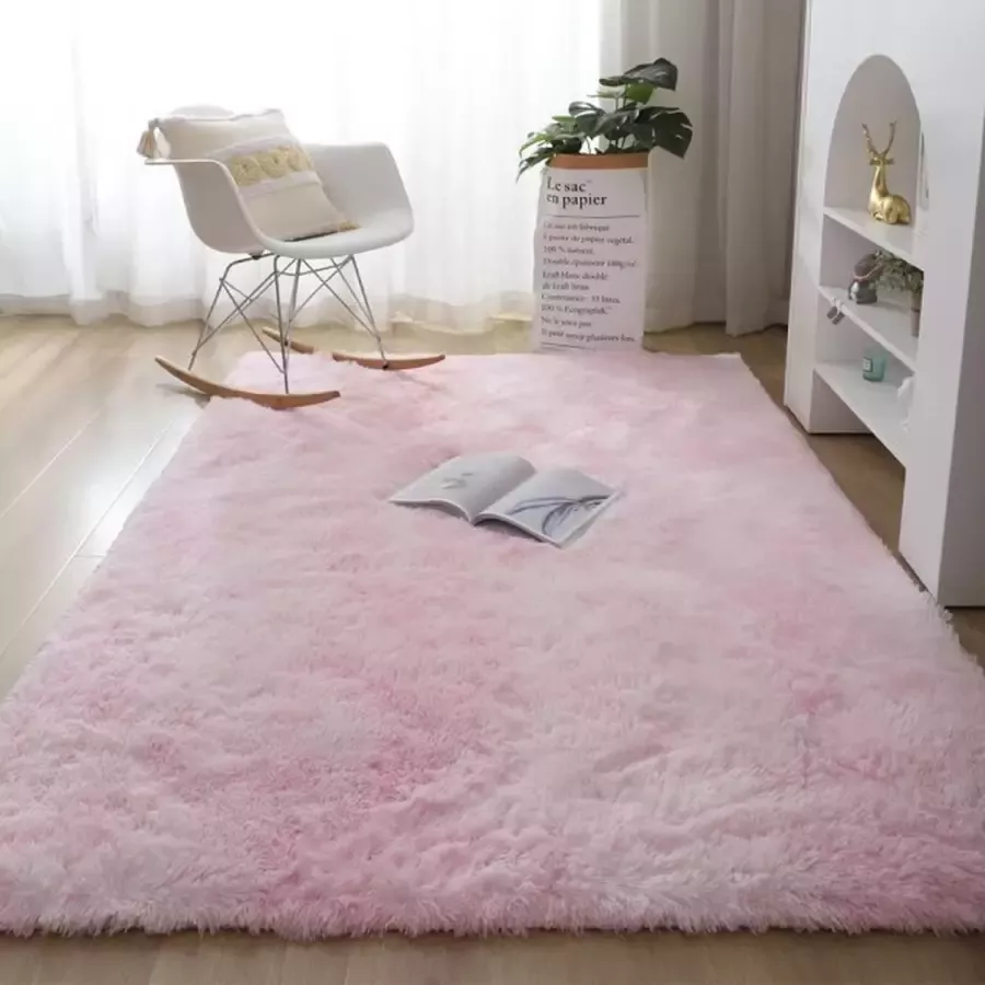 Zacht Fluffy Vloerkleed Hoogpolig Tapijt Tapijten Kinderkamer Pluche Wasbaar 160x200cm Roze