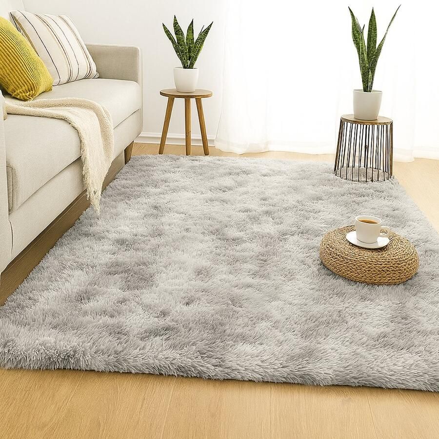 Zacht Fluffy Vloerkleed Hoogpolig – Wasbaar Tapijt – Sfeervol voor Woonkamer Slaapkamer Kinderkamer – Grijs – 160x230 cm