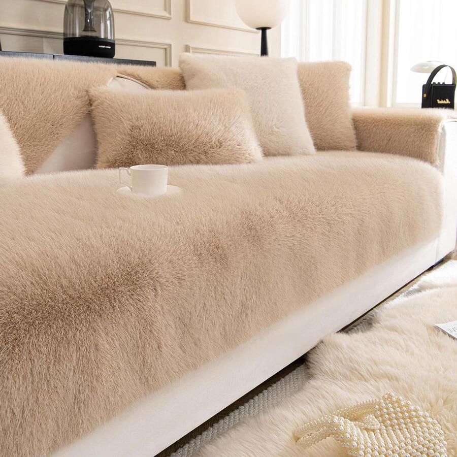 Zacht fluwelen bankovertrek antislip geschikt voor 1-4 zits kaki 89 x 210 cm