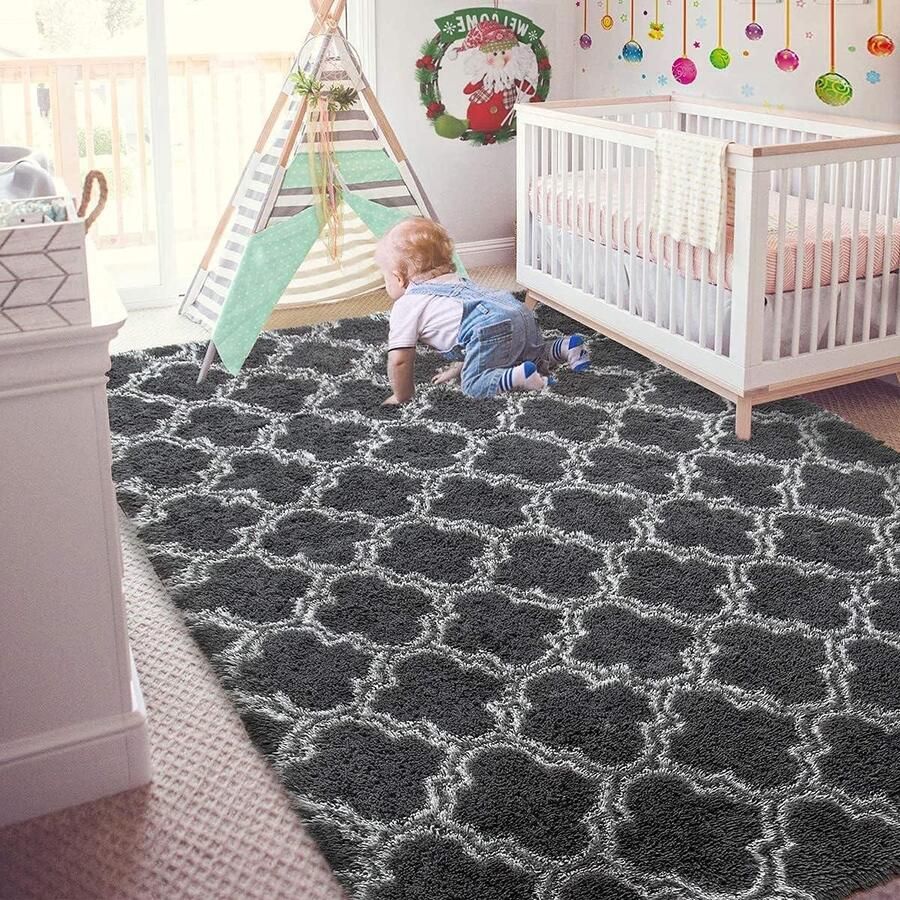 Zacht Gebied Tapijt Pluizig Tapijt Antislip Zwart 120-160cm