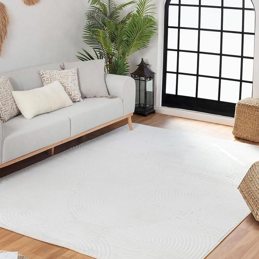 Zacht Geometrisch Patroon Scandinavisch Vloerkleed 120 x 170 cm voor Slaapkamer Woonkamer Eetkamer Hal Modern Boho-tapijt Oosters Tapijt Wit