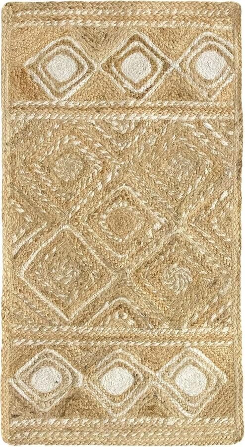 Zacht Handgeweven Jute Tapijt Natuurlijk Vloerkleed voor Woonkamer Eetkamer Slaapkamer en Entree 110 x 60 cm