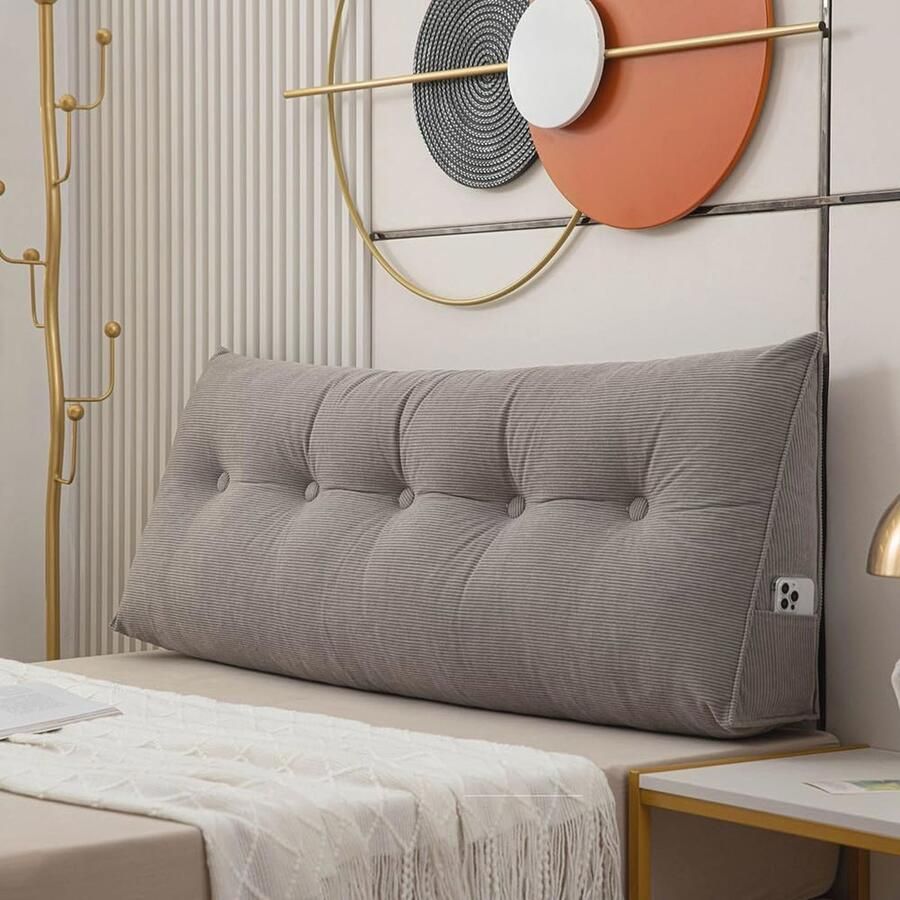 Zacht Hoofdbord Wigkussen Ergonomisch Leeskussen met Afneembare Hoes 180 x 50 x 20 cm Lendensteun voor Bedbank