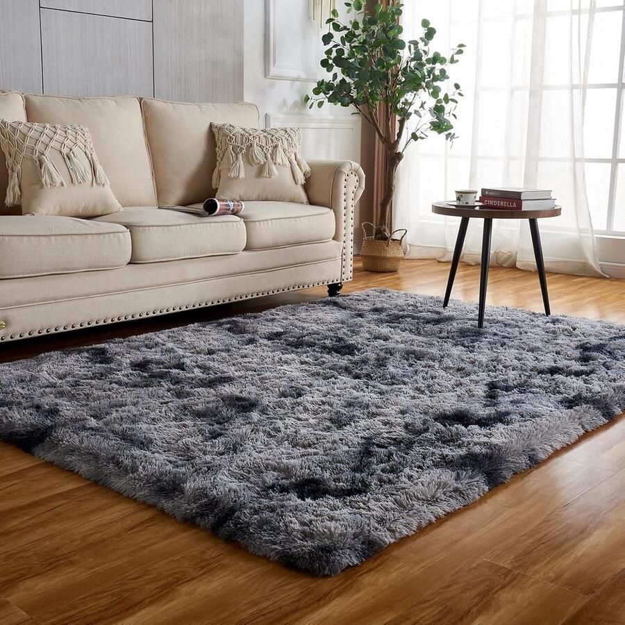 Zacht hoogpolig tapijt wasbaar comfortabel tapijt antislip pluizig tapijt voor slaapkamer kinderkamer woonkamer (donkergrijs 80 x 120 cm)