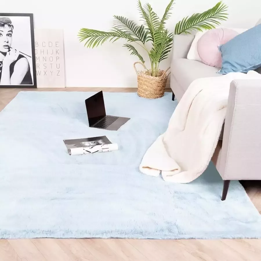 Zacht Hoogpolig vloerkleed Comfy Lichtblauw 160x230cm