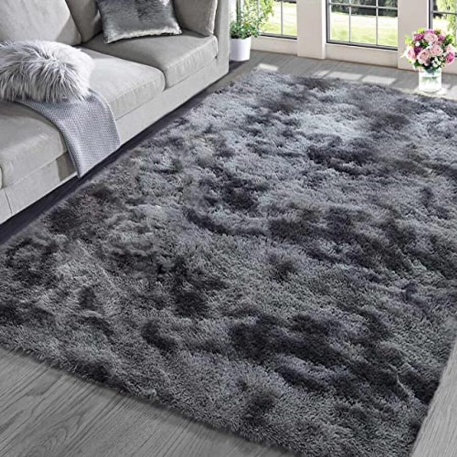 Zacht hoogpolig vloerkleed grijs 120 x 160 cm – Antislip modern tapijt voor slaapkamer en kinderkamer