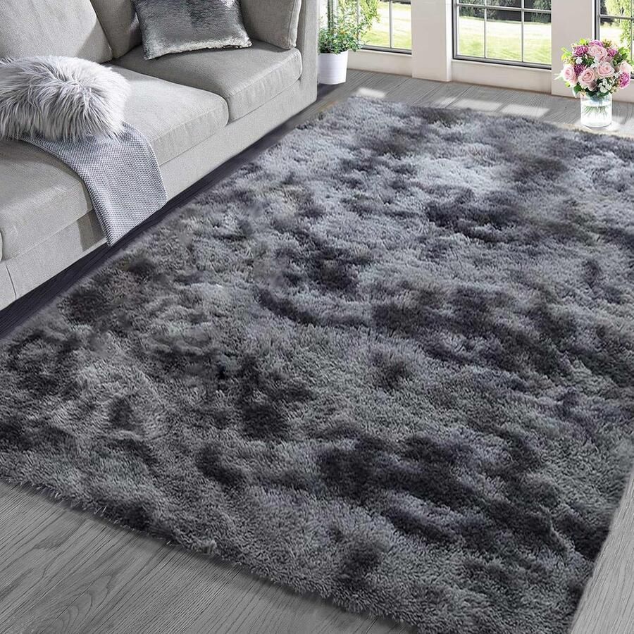 Zacht hoogpolig vloerkleed modern en antislip 1 stuk grijs 120 x 160 cm