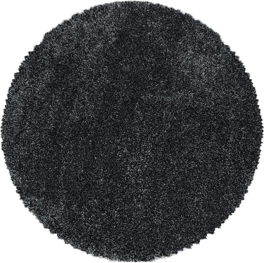 Zacht Hoogpolig Vloerkleed Rond 200 cm voor Slaapkamer en Woonkamer Vloerverwarming Geschikt Antraciet Grijs